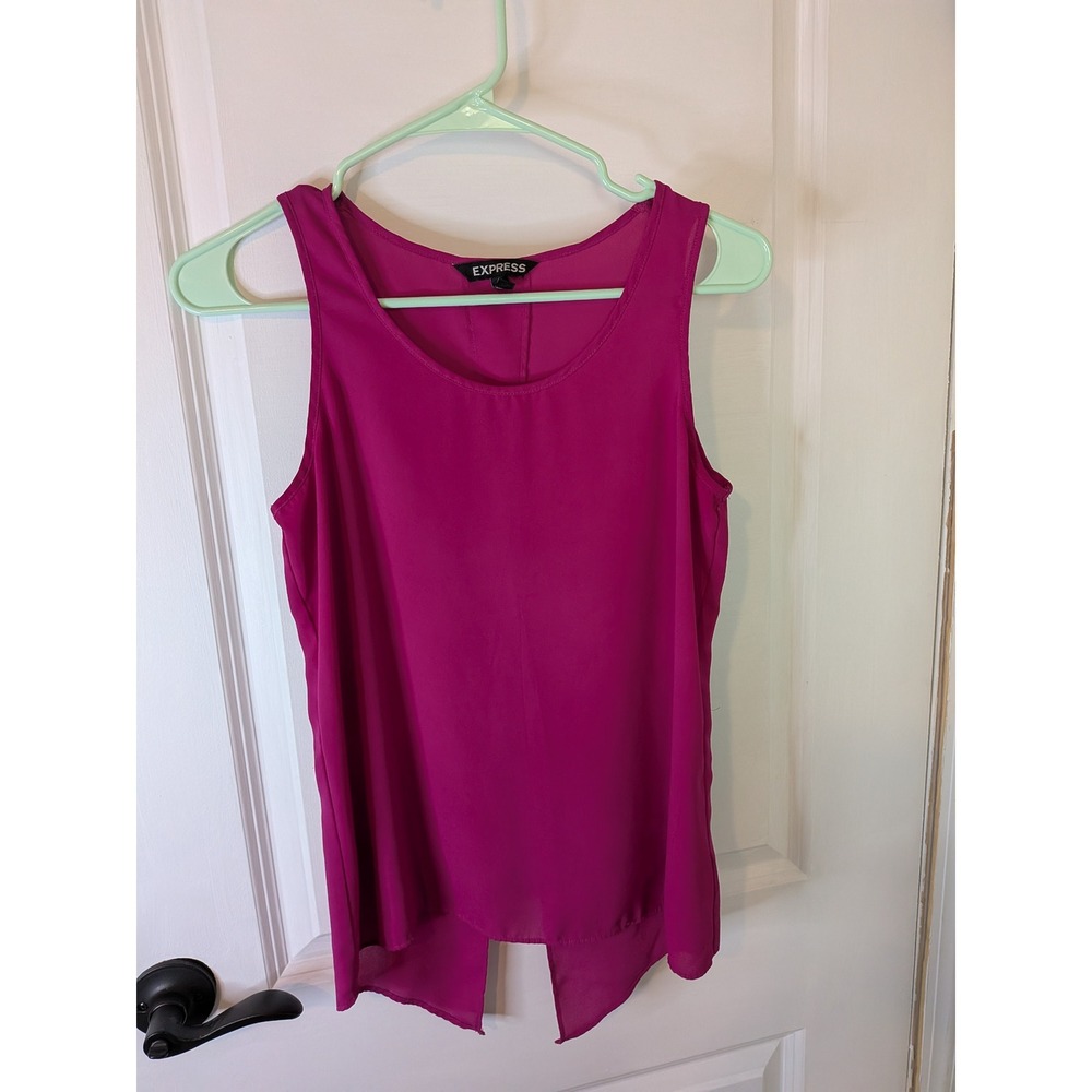 Express Magenta Pink Split Back Chiffon Sleeveless Blouse XS Scoop Neck Top